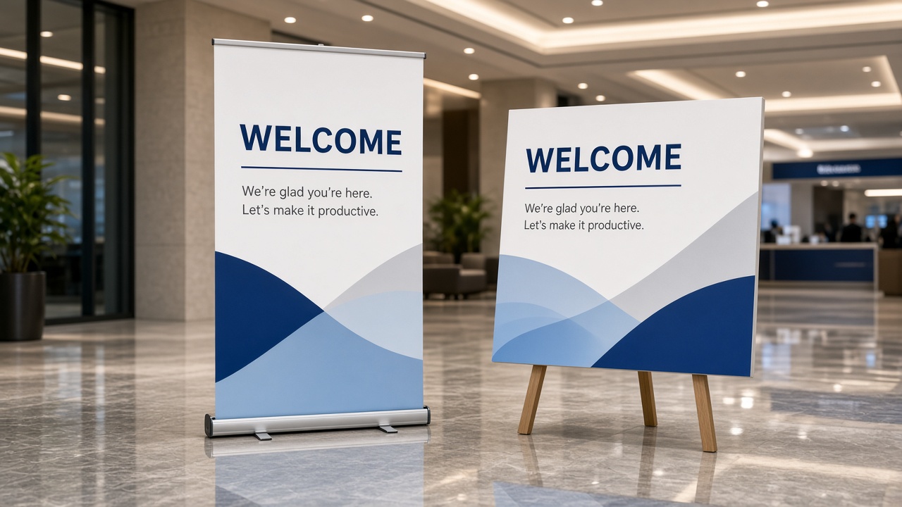 Lobby retractable banner and display signs