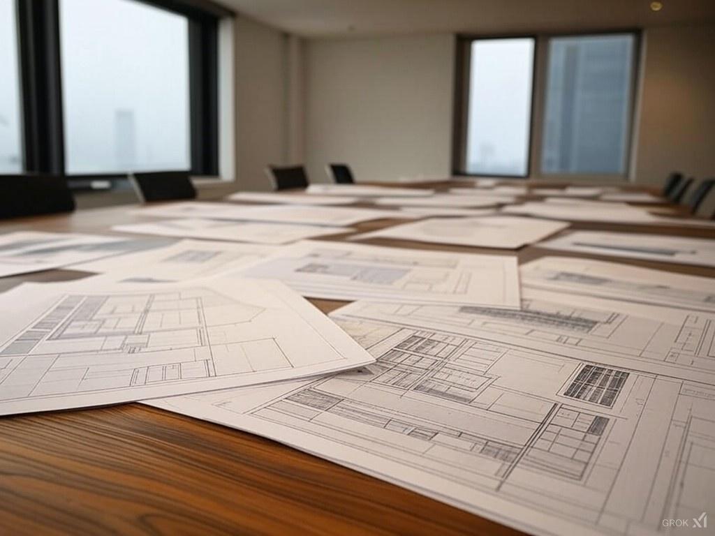 Printed plans on the counter